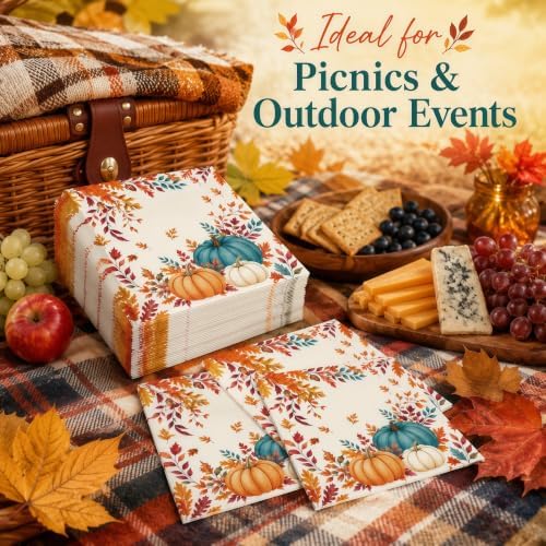 50PCS Fall Napkins 13 x 13 Inches, Maple Leaf Pumpkin Themed Paper Napkins Luncheon Dessert Cocktail Napkins Disposable for Autumn Harvest Thanksgiving Party Decorations (Fall) - Image 6