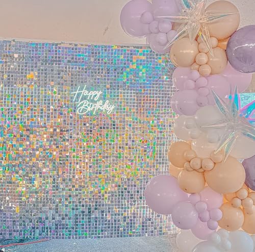 Silver Iridescent Shimmer Wall Backdrop, 49pcs Sequin Panels - Image 5
