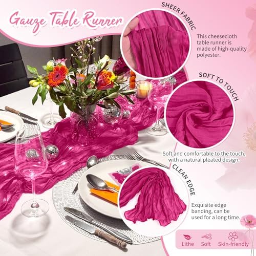18 Pack Fuschia Cheesecloth Table Runner 17x108 Inches Boho Home Decor - Image 3