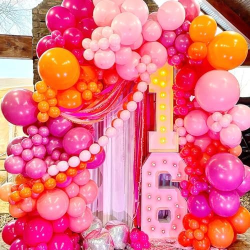 Pink and Orange Balloon Arch Kit, ADOINBY 161Pcs Hot Pink Orange Metallic Gold Latex Balloon Garland kit, 18 12 10 5 Inch Different Size Balloons for Birthday Baby Shower Wedding Party Decorations - Image 5