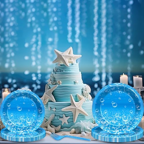 96Pcs Ocean Theme Party Plates and Napkins for Under the Sea Bubbles Birthday Party Supplies Underwater Paper Dessert Cake Plates Ocean Tableware Set for Kids Boys 24 Guests Birthday Party Decorations - Image 5