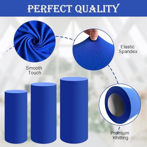 SaitiMade Set of 3 - Royal Blue Cylinder Pedestal Stand Covers - Image 3