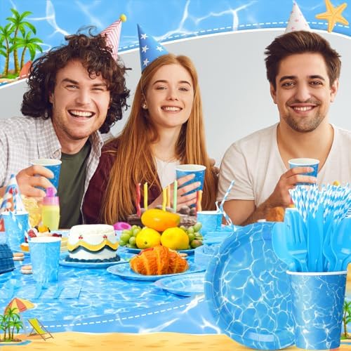 Pickmesh 400 Pcs Ocean Waves Party Supplies, Blue Disposable Tableware Set - Image 6