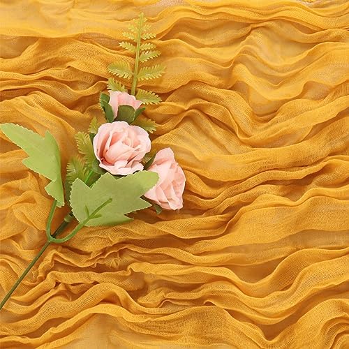Mustard 10FT Cheesecloth Table Runner Boho Gauze Fabric Table Runner Rustic Sheer Runner for Wedding Bridal Baby Shower Birthday Party Boho Table Decor（1 Pack Mustard） - Image 5