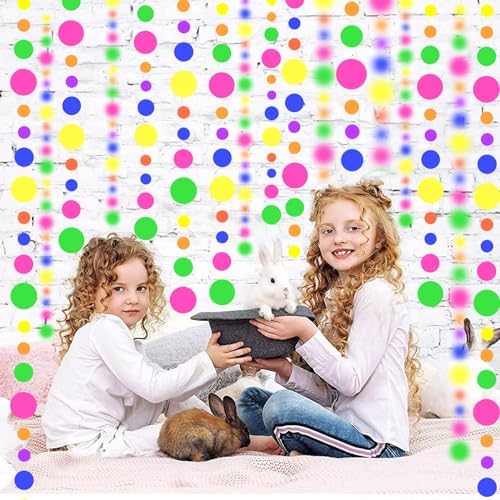 120feet UV Round Dot Paper Neon Garland Neon Streamers Decorations UV Reactive Black Light Party Favors Glow in The Dark Party Supplies for Wedding Birthday Garlands - Image 4