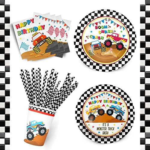 Recheel Monster Truck Birthday Decorations Plates Set, Monster Truck Plates - Image 3