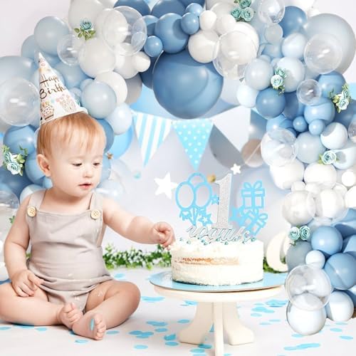 Dusty Blue Balloon Arch Kit 155Pcs Light Blue and White Clear Balloons Different Size for Wedding Birthday Baby Shower Gender Reveal Bridal Party Decorations - Image 7