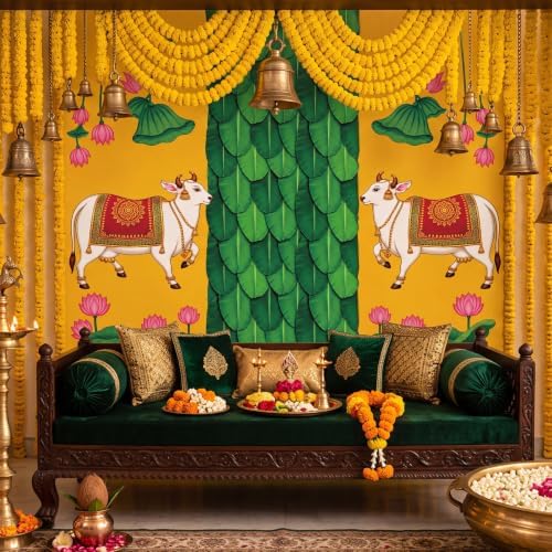 Gilprop Indian Peacock Backdrop for Pooja Decoration, 10 x 8 ft, Pichwai - Image 4