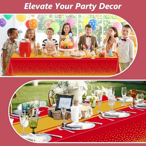 LANLISA Red and Gold Tablecloth Graduation Decorations 2025 2 Pack, Disposable Plastic Table Cloths for Birthday Masquerade Retirement Party Decor - Image 6