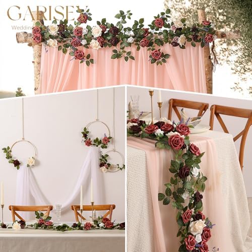 Garisey 5FT Burgundy Ivory Artificial Rose Garland for Wedding Arch Table - Image 5