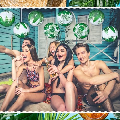 Panelee 12 Pcs Tropical Party Decorations Palm Leaves Paper Lanterns 8 Inch Hawaii Luau Summer Hanging Round Lanterns Decorations for Tropical Party Indoor Outdoor Decor - Image 4