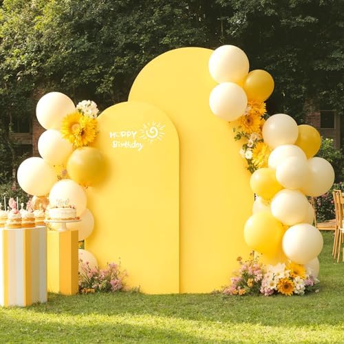 7.2 ft Arch Backdrop Cover Yellow - Double-Sided Spandex Arch Covers Stretchy Backdrop for Balloon Arches Birthday Party Baby Shower Banquet Wedding Photo Background - Image 7