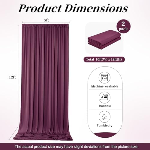 12ft x 10ft Burgundy Backdrop Curtains for Parties, Wrinkle Free 2 Panels Photo Backdrop Drapes Back Drop Cloth for Wedding Birthday Photography Background Decor - Image 7