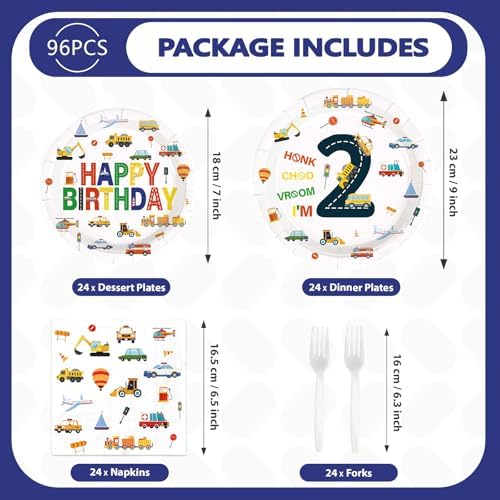 96Pcs Transportation 2nd Birthday Party Decorations Serves 24 - Image 5
