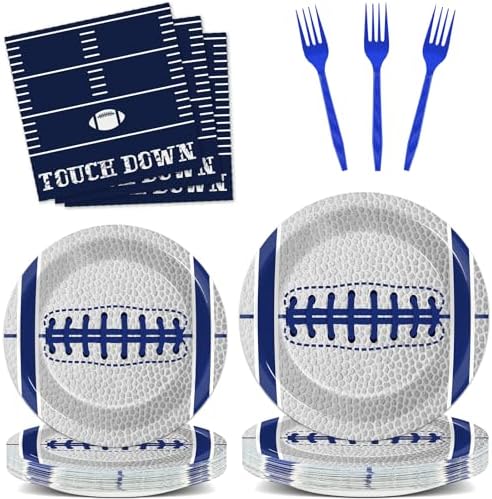 Qyeahkj 25 Guests Cowboys Football Party Plates and Napkins Supplies American Football Team Platters Tableware Set Touch Down Blue & White Decor Favors for Football Fans Boy Sports Team Theme Party by Qyeahkj