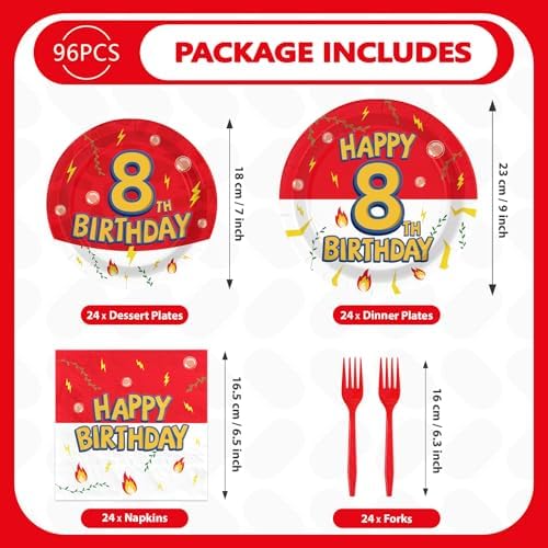 Grencian 96Pcs Happy 8th Birthday Party Supplies Serves 24 - Image 5