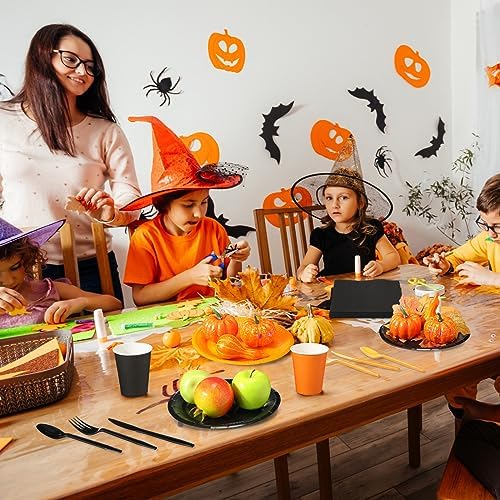 Dandat 280pcs Halloween Disposable Tableware Set, Black Orange - Image 6