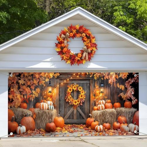 8X6 ft Fall Thanksgiving Garage Door Cover Decorative Pumpkin Banner by Lacoiime