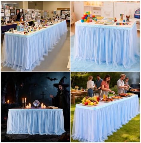 THARAHT Tulle Table Skirt 6FT 180CM Long for Rectangle Tables Round Tables Ruffle Desk Skirt for Princess Girls Birthday Party Cake Dessert Decorations Table Skirt - Image 6
