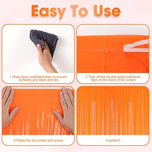Voircoloria Pastel Orange Foil Fringe Backdrop Curtains, 3.3x8.2ft, 3 Pack - Image 4