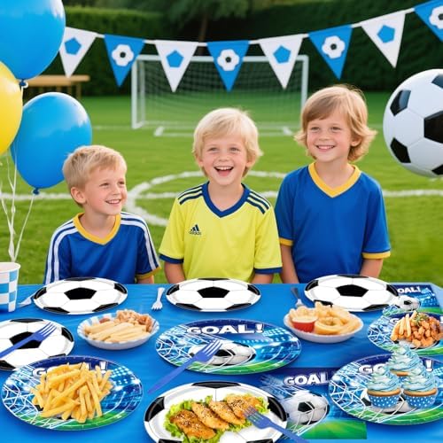REDWORD Soccer Party Decorations, 96Pcs Soccer Plates and Napkins-Serves 24 with Forks for World Soccer Cup Sports Theme Birthday Party Decorations - Image 7