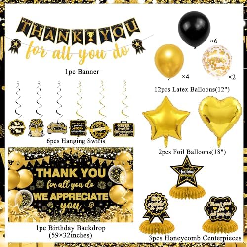 Vlipoeasn We Appreciate You Banner Decorations(Black Gold) - Image 2