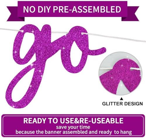 BEISHIDA Purple Go Shawty It's Your Birthday Banner - NO DIY - Hip Hop Theme Glitter Happy Birthday Banner - Pre-Strung - Purple Rap Theme Happy Birthday Sign for Man Women birthday Party Supply - Image 2
