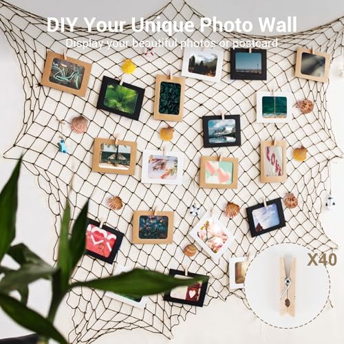 80x40'' Decorative Fishing Net w/Shells, Clips, Hanging Photo Display Net - Image 4