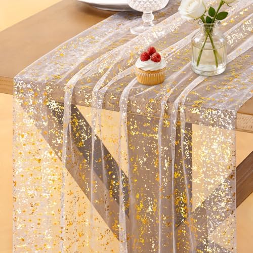 Gold Gauze Table Runner Glitter Fall Wedding Birthday Party Table Decor by Socomi