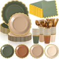 Mimorou 338 Pcs Sage Green and Brown Plates Napkins Cups Flatware Set by Unknown