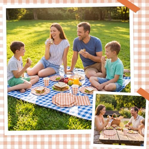 NatNarr 250 PCS Orange Gingham Party Supplies Set for 50 Guests - Image 5
