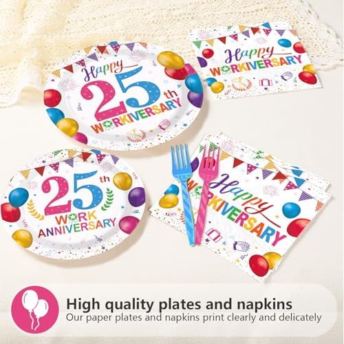 96Pcs Happy 25th Workiversary Party Decorations for Men Women Colorful Happy Work Anniversary Plates and Napkins Sets 25th Anniversary Decorations for Employee Worker Office Party Supplies Serves 24 - Image 2
