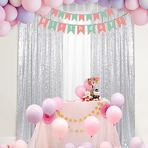 PartyDelight Silver Sequin Backdrop Curtains 2x8ft 2 Panels - Image 6