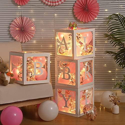Baby Shower Balloon Box Decorations with LED Lights & 40 Balloons, Pink - Image 2