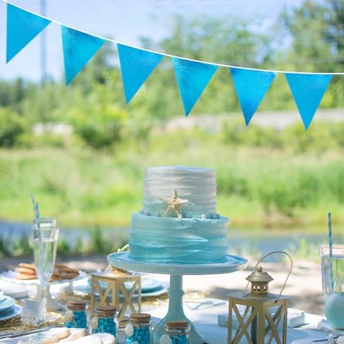 Sky Blue Party Decorations - Light Blue Triangle Pennant Banner Flag - Metallic Fabric Bunting for Graduation, Wedding, Retirement, Birthday, Under The Sea, Nautical, Ahoy, Party Decor Supplies - Image 7