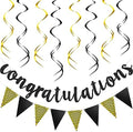 Outus Congratulations Banner with Triangle Flag 12 Swirls,Black, Gold by Outus