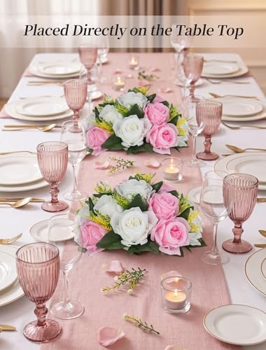 BLOSMON Flower Balls Wedding Centerpieces: 10 Pcs Pink White Fake Roses - Image 3