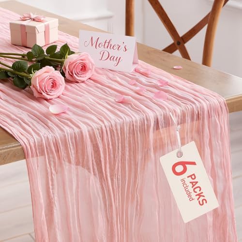 Pureegg 6 Pack Cheesecloth Table Runner 120 Inch Dusty Pink by Pureegg