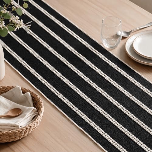 Artoid Mode Black Farmhouse Dashed Stripe Table Runner, Seasonal Holiday Boho Rustic Kitchen Dining Table Decoration for Home Party Decor 12x72 Inch - Image 6
