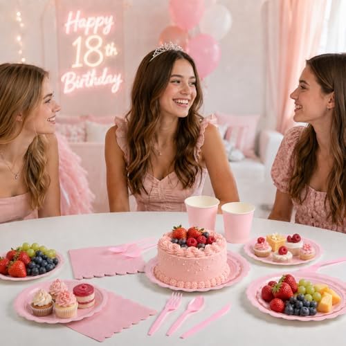 175 Pcs Pink Paper Plates and Napkins Party Supplies, Serves 25 - Image 4