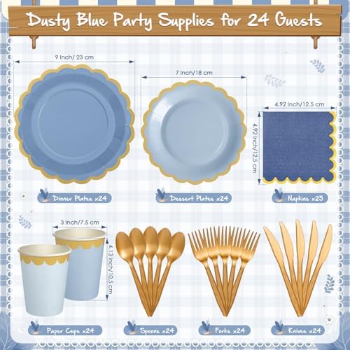 Mimorou 169 Pcs Dusty Blue Plates Napkins Cups Flatware Set - Image 2