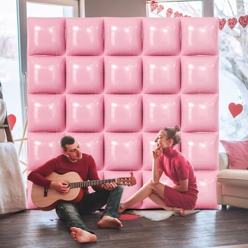 NISOCY 25PCS Pearl Light Pink Square Foil Balloons Wall Backdrop - Image 6