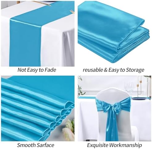 SiinvdaBZX 4 Pcs Teal Blue Satin Table Runner 12 x 108 inches Long - Image 5