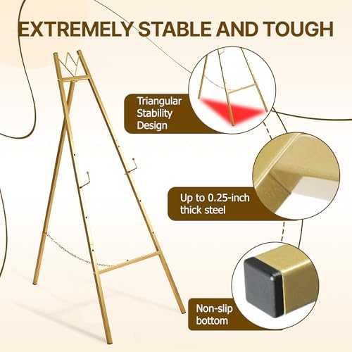 57.5" Gold Easel Stand for Sign, Wedding Sign Stand for Display - Image 6