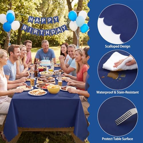 NatNarr 3 Pcs Navy Blue Plastic Tablecloths, Scalloped Blue Table Cloth - Image 3