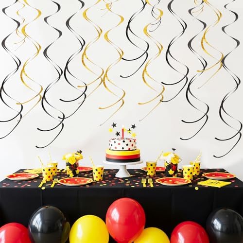 BEISHIDA 20Pcs Black Gold Hanging Swirls Birthday Graduation Ceiling Decor - Image 5