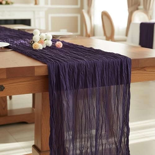 1 Pack Dark Purple Cheesecloth Table Runner 120 Inch Boho Wedding Decor - Image 7