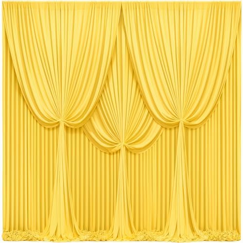 40x10FT Yellow Backdrop Curtains for Wedding Parties, Wrinkle Free Polyester Photography Backdrop Drapes for Wedding Baby Shower Birthday Parties Stage Background Stand Decorations 4x10ft,10 Panels by Partisky