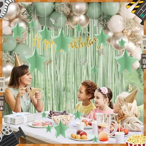 70 Pcs Star Centerpieces for Table Green Birthday Party Decorations 3D Green Party Graduation Poms Decoration Stars Table Decor Boho Decoration for Women Girls - Image 4
