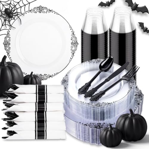 Hioasis 175 Pcs Clear Black Plates for Party by Hioasis